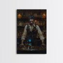 Mysterious Bartender with Glowing Eyes - Halloween Wall Art - Spooky Home Decor - Creepy Bar Scene - Unique Halloween Decoration