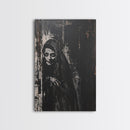 Haunted Nun with Eerie Expression, Framed Canvas Print, Gothic Halloween Art, Spooky Religious Decor, Scary Nun Painting, Gothic Home Art