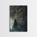 The Haunted Library Framed Canvas Print, Spooky Vibes Wall Art, Halloween Art, Halloween Props and Accessories, Home Decor Wall Art