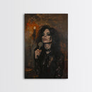 Gothic Singer with Dark Makeup - Halloween Art, Gothic Art, Spooky Decor Haunted Concert Dark Music Art, Eerie Portrait, Framed Canvas Print