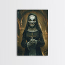 Creepy Nun Canvas Print - Halloween Art, Scary Art, Spooky Home Decor, Creepy Portrait, Gothic Wall Art, Halloween Decor Framed Canvas Print