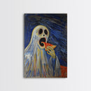 Spooky Ghost Eatin a Pizza, YUM! Funny Halloween Art