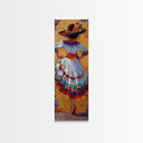 Textured Canvas Painting Print of Mexican Flamenco Dancer, Spanish Framed Art, Rustic Wall Art Print for Living Room, Oversized Vertical Art