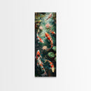 Mystic Forest Pond Koi Fish Boho Farmhouse Wall Art Framed Canvas Print Tall Art Japanese Style Art