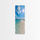Serene Coastal Shoreline Landscape Painting in Blue and Orange Hues, Modern Framed Canvas Print, Ideal for Contemporary Wall Art Décor