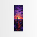 Colorful Sunset Over a Desert Landscape with a Saguaro Cactus and Dramatic Sky on a Framed Canvas Print Skinny Art Piece