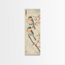 Pair of Birds on Snowy Branches, Japanese Art Framed Canvas Print, Tall and Skinny Wall Art in Ukiyo-e Style
