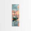 Fishing Boat, Calm Waters, Japanese Art, Skinny Art, Tall Art, Framed Canvas Print, Ukiyo-e Style