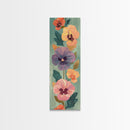 Skinny Art Delicate Pansies In Japanese Style Wood Block Print Soft Pastel Colors On Framed Canvas Print, Tall Art Ukiyo-e