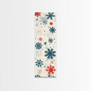 Festive Snowflakes In Red, Blue, And White On A Cream Background, Skinny Art Tall Wall Art Framed Canvas Print Japanese Style Art