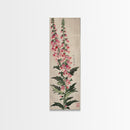 Skinny Art Tall Art Foxglove Flowers Wood Block Print Japanese Style Art Vertical Composition Framed Canvas Print