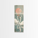 Graceful Swans With Peaceful Lake And Reflecting Sun Ukiyo-e Wood Block Skinny Tall Japanese Style Art Framed Canvas Print