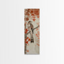 Majestic Hawk Perched Among Autumn Leaves, Framed Canvas Print In Skinny Tall Style, Japanese Style Art For Feng Shui Wall Art