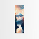 Skinny Art Tall Art Framed Canvas Print Japanese Style Art Mount Fuji At Sunrise Reflection Wood Block Print Ukiyo-e Feng Shui Wall Art