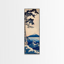 Skinny Art Tall Art Framed Canvas Print Japanese Style Art Blue Pine Tree Mount Fuji Wood Block Print Ukiyo-e Feng Shui Wall Art