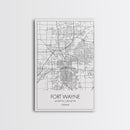Fort Wayne Street Map, Indiana Map, City Map Art, Minimalist Art, Wall Art, Canvas Print, Office Wall Décor, Gifts For Him, Travel Print