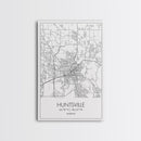 Huntsville Street Map, Alabama Map, City Map Art, Minimalist Art, Wall Art, Canvas Print, Travel Art, Gift For Dad, Unique Wall Art