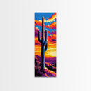 Saguaro Cactus Sunset Framed Canvas Print, Southwest Wall Art, Joshua Tree Art, Desert Art, Bright Colorful Wall Art, Rustic Decor, Gift Idea