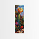 Vibrant Cactus Bloom Desert Painting Framed Canvas Print | Southwest Wall Art | Joshua Tree Art | Botanical Prints | Wildflower Painting