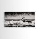 Pelican, coastal wall art, nautical painting, black and white art, seascape painting, ocean bird, Framed Canvas Print, beach decor