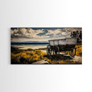 Seaside Wagon, coastal decor, nautical wall art, Maine oil painting, rustic wall art, landscape painting, extra wide art, framed canvas print