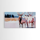 Elk in Snow, deer drinking water in forest painting, wildlife art, moody painting, rustic decor, landscape painting, canvas print