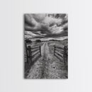 Open Ranch Gate, southwest wall art, moody art, western home decor, rustic art, farmhouse painting, framed canvas print, cowboy aesthetic