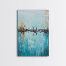 Barbed Wire, southwest wall art, rustic decor, teal wall art, minimalist art, original painting, gift idea for him, canvas print