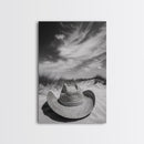 Straw Hat, coastal cowgirl wall art, wabi sabi art, beach photography, western decor, rustic art, framed canvas print, minimalist art