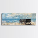 Western Wagon, desert art, cowboy decor, sunset painting, southwest wall art, extra wide panoramic art, framed canvas print