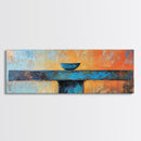 Blue Bowl, minimalist art, wabi sabi art, extra wide art, framed canvas print, sage green wall art, horizontal wall art, therapy art