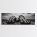 Leather Work Gloves, rustic wall art, moody art, wabi sabi art, extra wide art, panoramic art, farmhouse art, framed canvas print, cowboy art