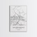 San Bernardino Street Map, California Map, City Map Print, Minimalist Art, Wall Art, Canvas Print, Unique Wall Décor, Friends Gift,