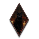 Diamond Shaped Art Black Cat with Candles Canvas Art Print, Gothic Halloween Familiar Decor, Dark Academia Victorian Witchcore Wall Art