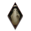 Charming Ghost with Umbrella Canvas Embossed Print for Halloween Decor, Dark Academia Style Diamond Shaped Art with Cozy Haunting