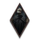 Dark Academia Skeleton in Black Robes Canvas Art Print, Diamond Shaped Art for Gothic Halloween Wall Decor and Victorian Macabre Aesthetic