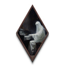 The Ghost Of The Piano Player, Framed Canvas Print, Spooky Gothic Victorian Halloween Wall Art, Diamond Shaped Art