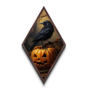 Raven Atop A Jack O Lantern, Canvas Textured Print, Halloween Decor, Raven Painting, Victorian Oil Painting Print, Macabre Horror, Witch Art