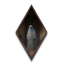 "The Hallway Pause" Diamond Shaped Art of Ghost in Doorway Canvas Art Print, Gothic Halloween Decor with Dark Academia Haunted House Vibes