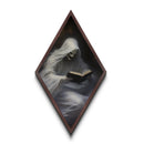 I hope the book isn't too scary! Ghost readin a spooky book, diamond shaped halloween wall art