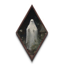 Ghost in Gothic Garden Diamond Shaped Art Canvas Embossed Print – Dark Halloween Home Decor, Victorian Haunted Aesthetic