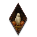 Gothic pumpkin patch spirit in diamond shaped art, a Halloween Canvas Art Print ideal for dark academia or spooky autumn décor