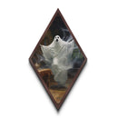 Victorian ghost in motion Canvas Art Print, featuring Diamond Shaped Art design for spooky season wall gallery Halloween home aesthetic