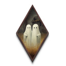 Ghostly twins by abandoned farmhouse Canvas Embossed Print with dark academia mood and eerie charm in Diamond Shaped Art format