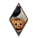 Gothic crow on jack-o-lantern with fall leaves Canvas Art Print in haunting Halloween Diamond Shaped Art composition