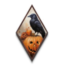 Pumpkin patch crow with eerie stare Canvas Embossed Print in Diamond Shaped Art layout with Halloween gothic and spooky vibes