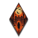 Haunted forest gate with bats and hunter Canvas Art Print in Diamond Shaped Art format with gothic Halloween orange atmosphere