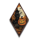 Sinister jack-o-lantern with haunted trees Canvas Embossed Print in spooky Halloween style and vintage Diamond Shaped Art design