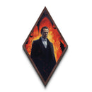 Gothic vampire noble in fiery cathedral Canvas Embossed Print with dark academia vibes and moody Diamond Shaped Art Halloween