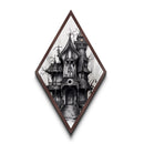 Haunted mansion with crooked tower Canvas Embossed Print in vintage horror style and chilling Diamond Shaped Art